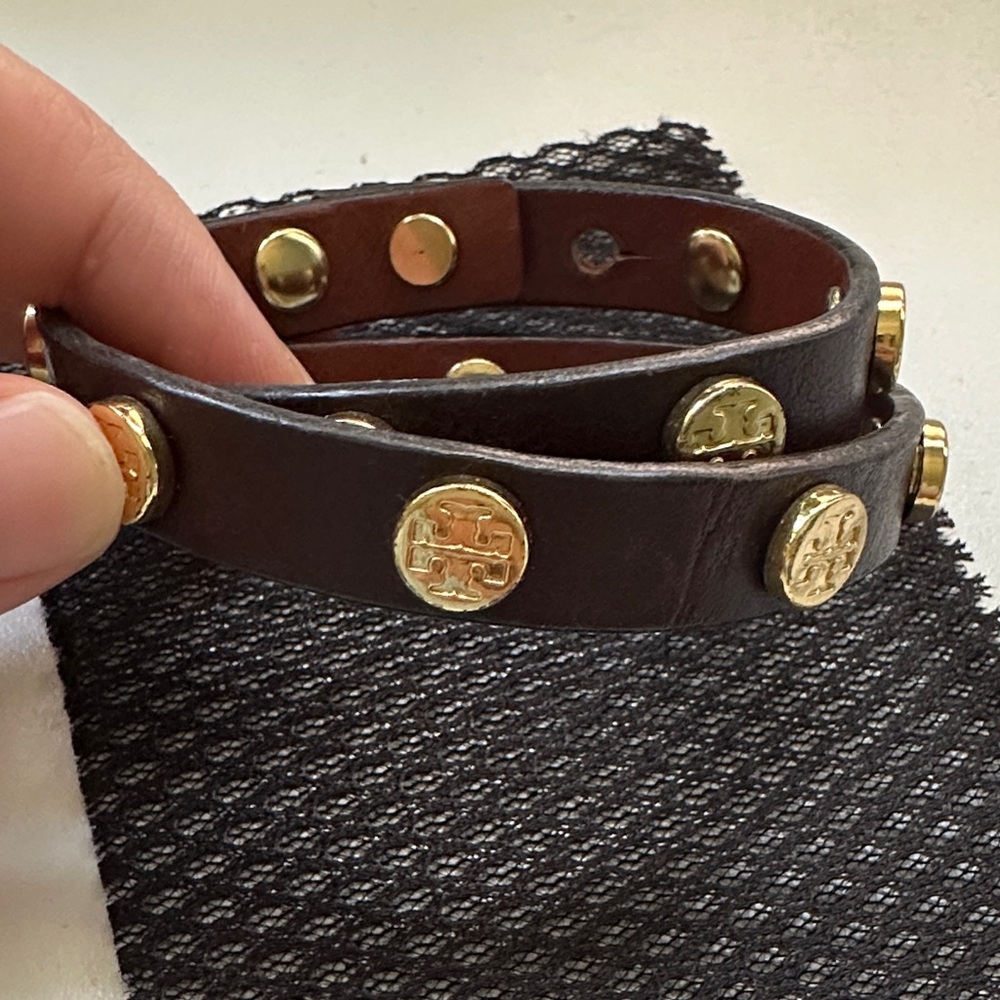 Tory Burch Dark Brown Leather Bracelet with Gold Details
